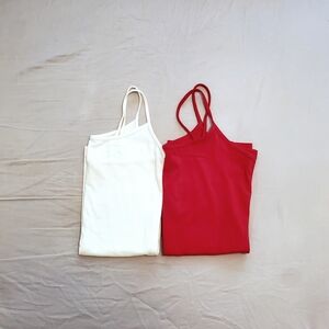 2 Small Camisoles Red and White, Spaghetti Strap Tank Tops